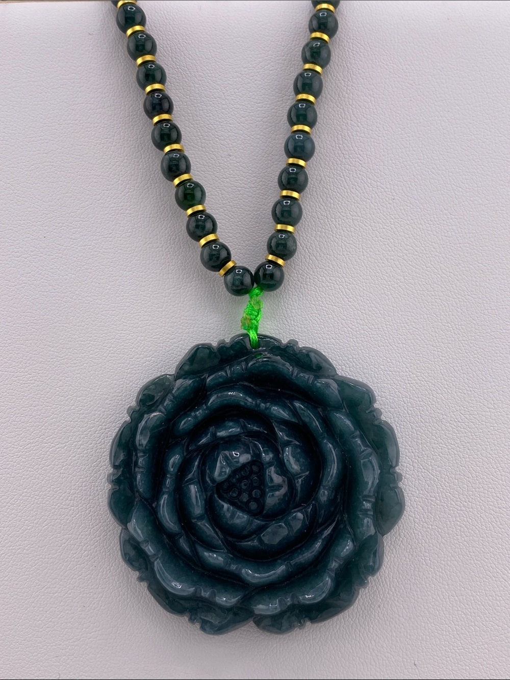 Blue Water Jade Rose Necklace - Large Carved Jadeite Floral Pendant